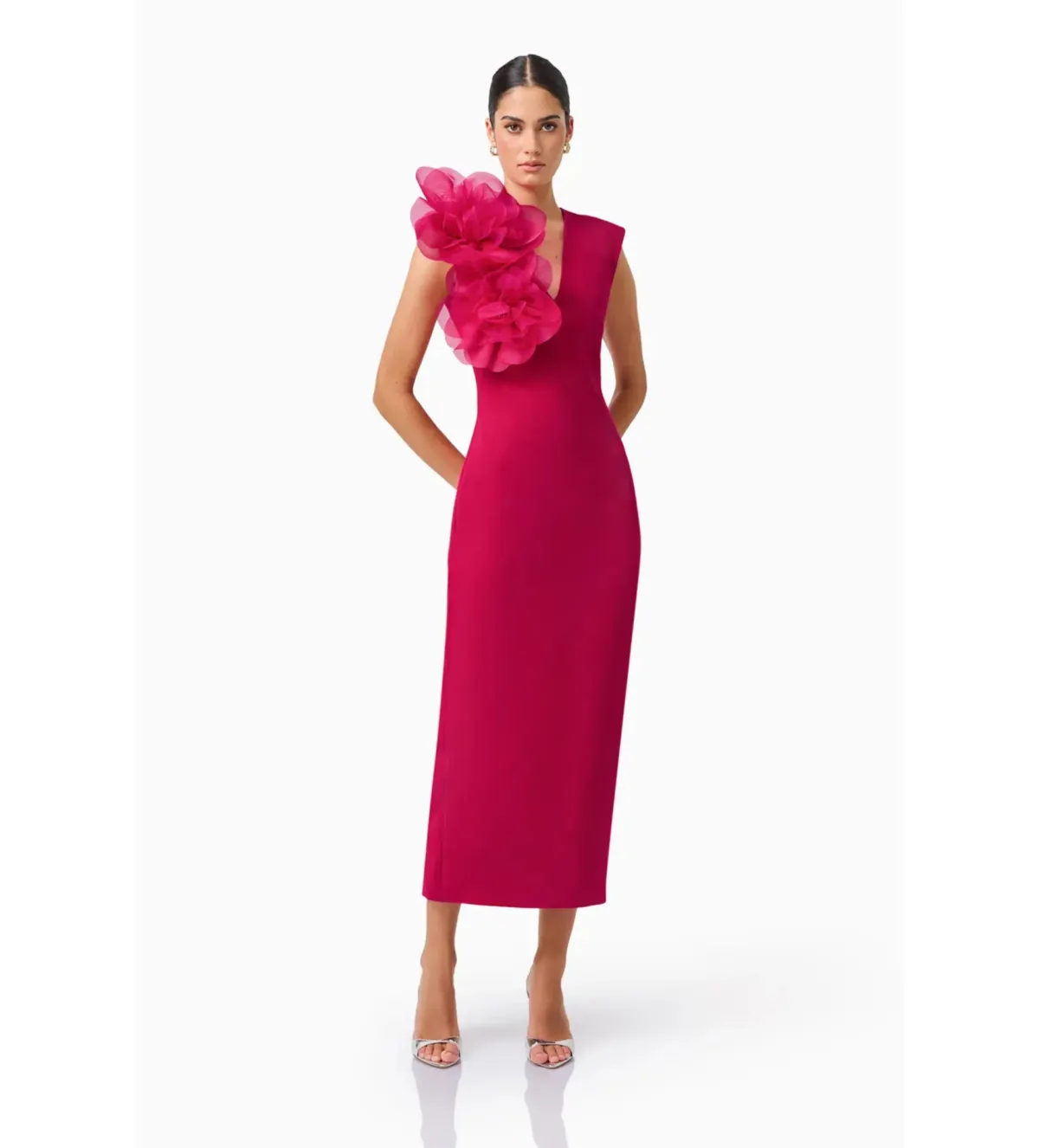 Elliatt Verdessa V-Neck Maxi Dress in Raspberry Pink Size M/AU 10 - Image 4