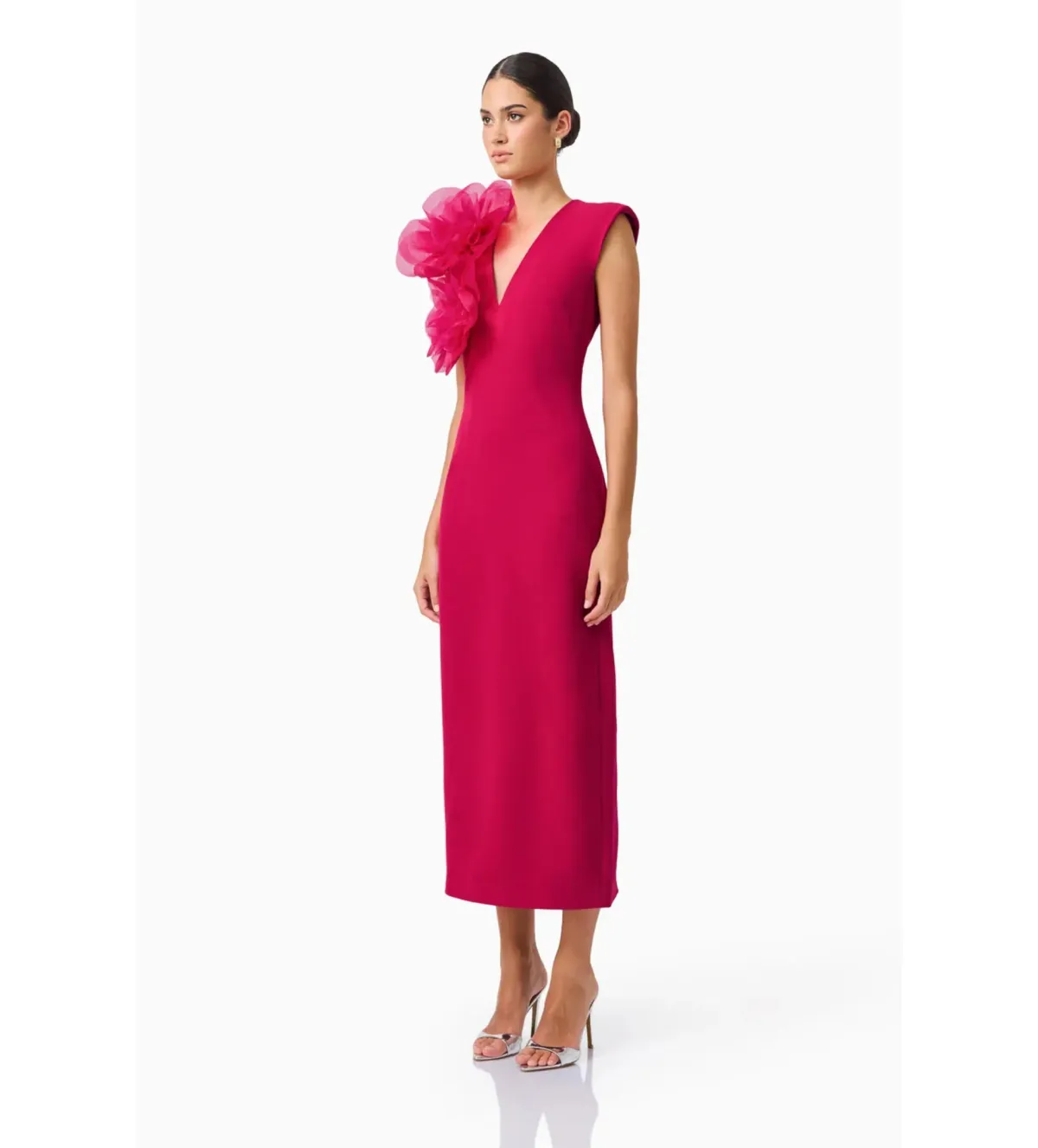 Elliatt Verdessa V-Neck Maxi Dress in Raspberry Pink Size M/AU 10 - Image 3