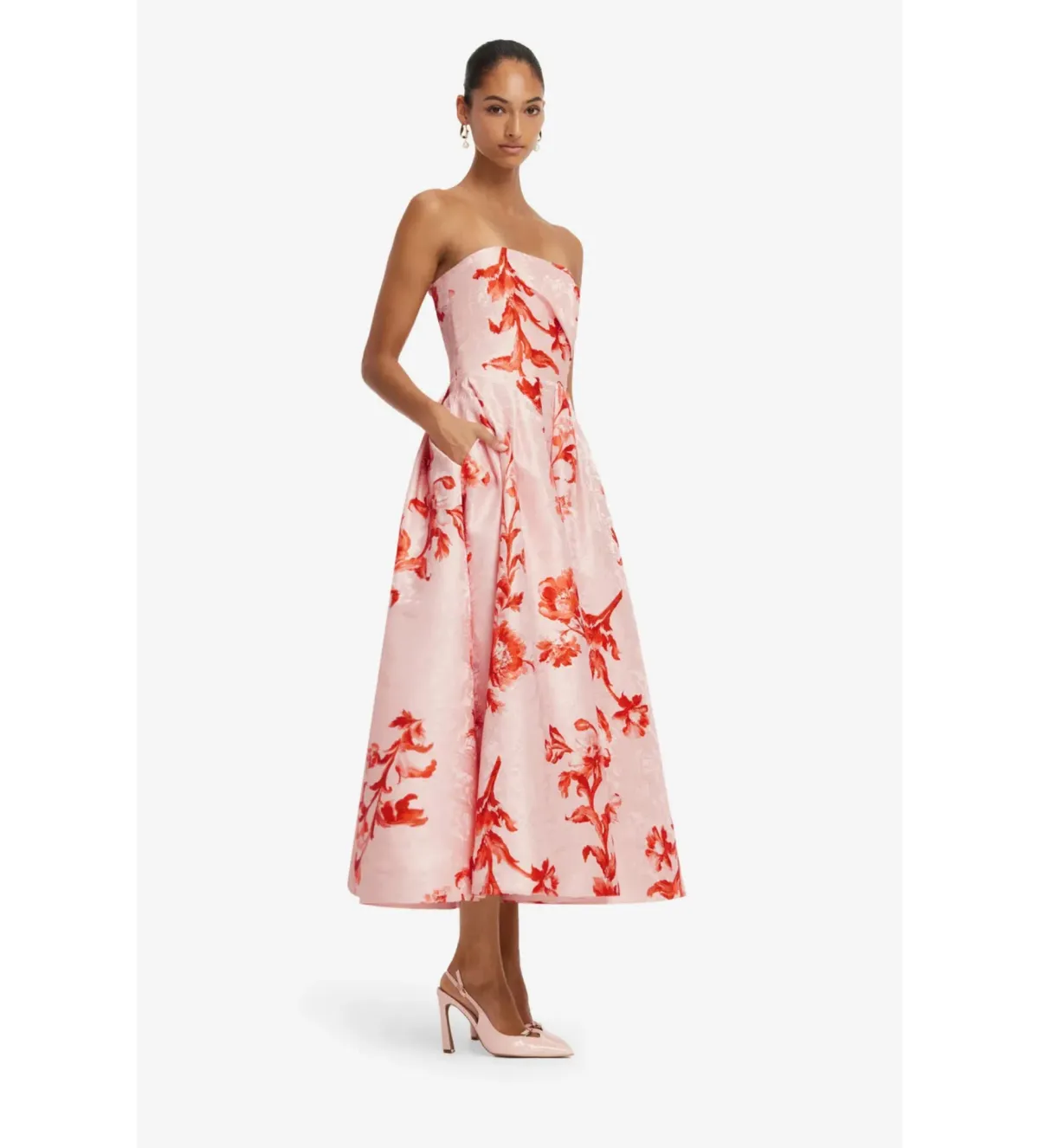 Leo Lin Lynn Jacquard Bustier Midi Dress in Magnolia Print Size 12 - Image 3
