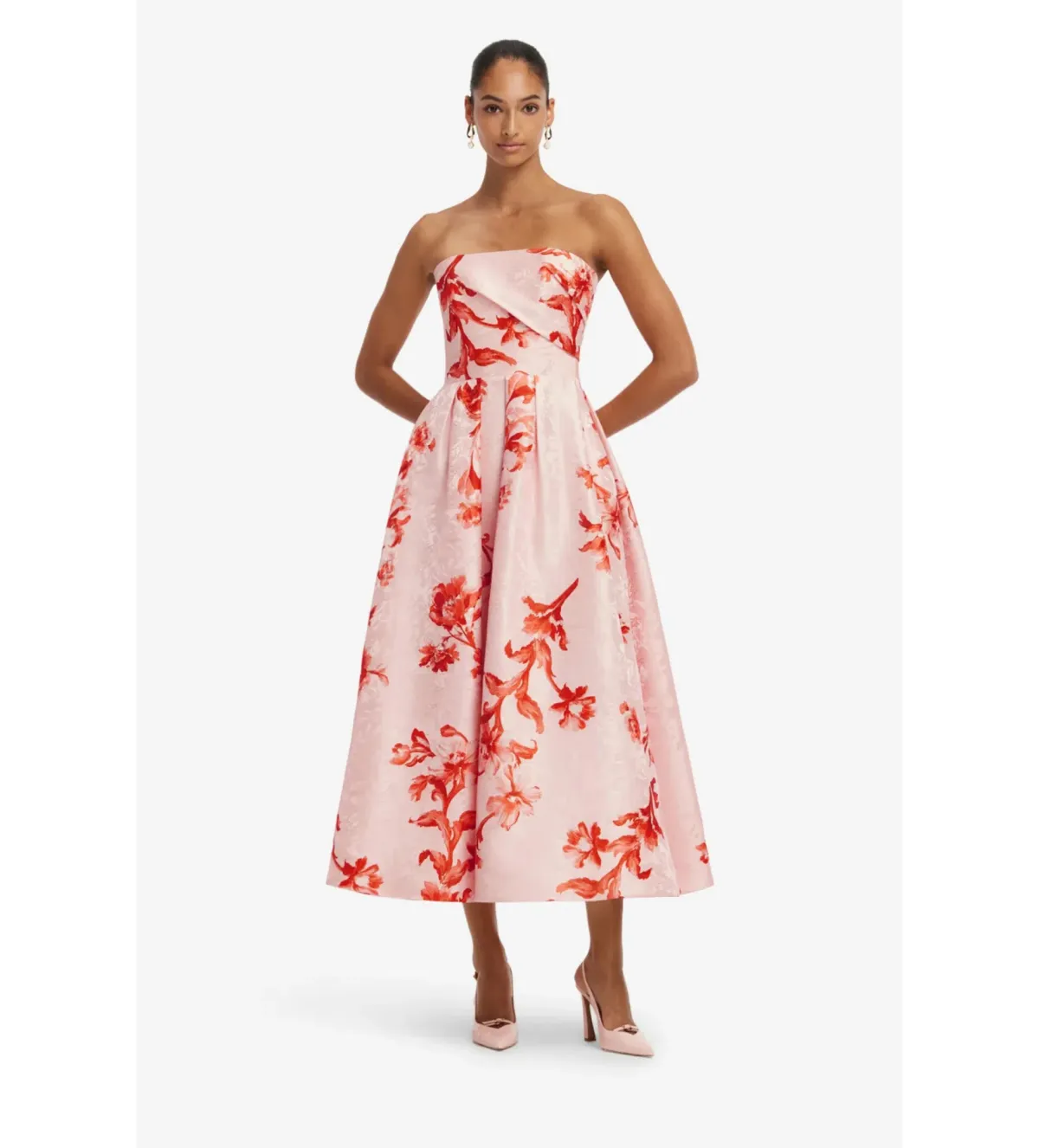 Leo Lin Lynn Jacquard Bustier Midi Dress in Magnolia Print Size 12 - Image 1