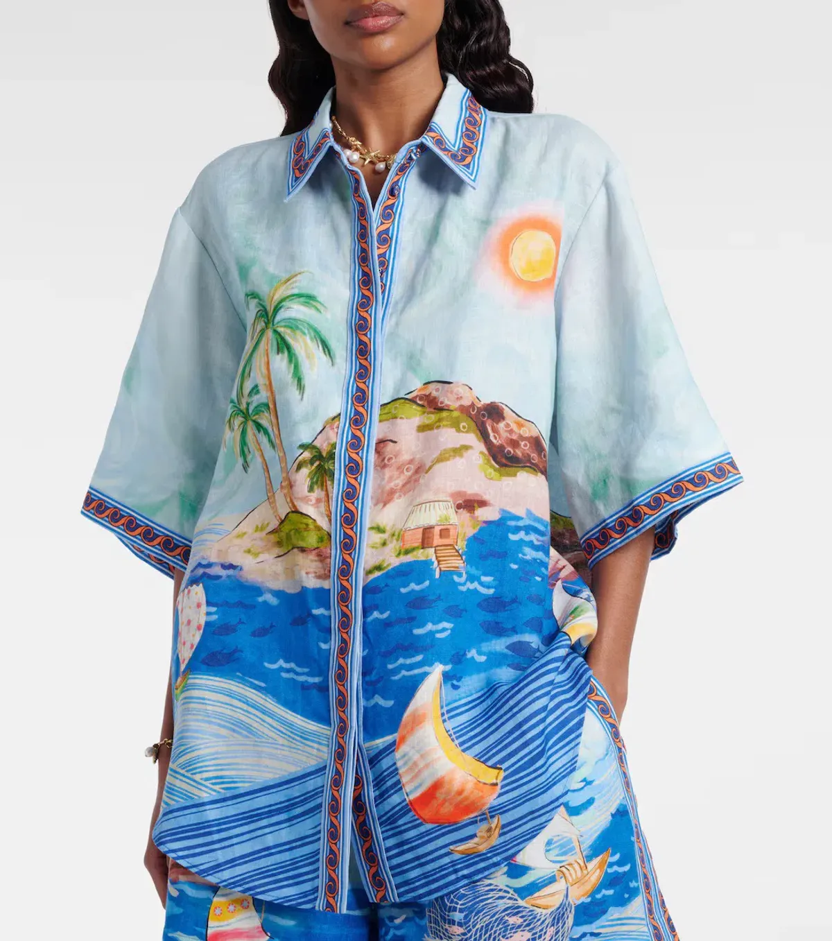 ALEMAIS Island Exclusive Shirt & Short Set Blue Print Size 8 AU - Image 4