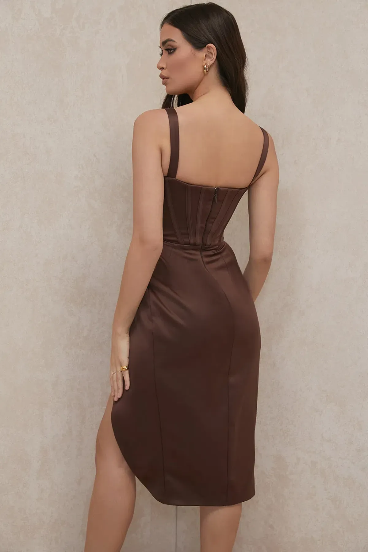 House of CB Faye Satin Corset Midi Dress Brown Size S / Au 6 - Image 4