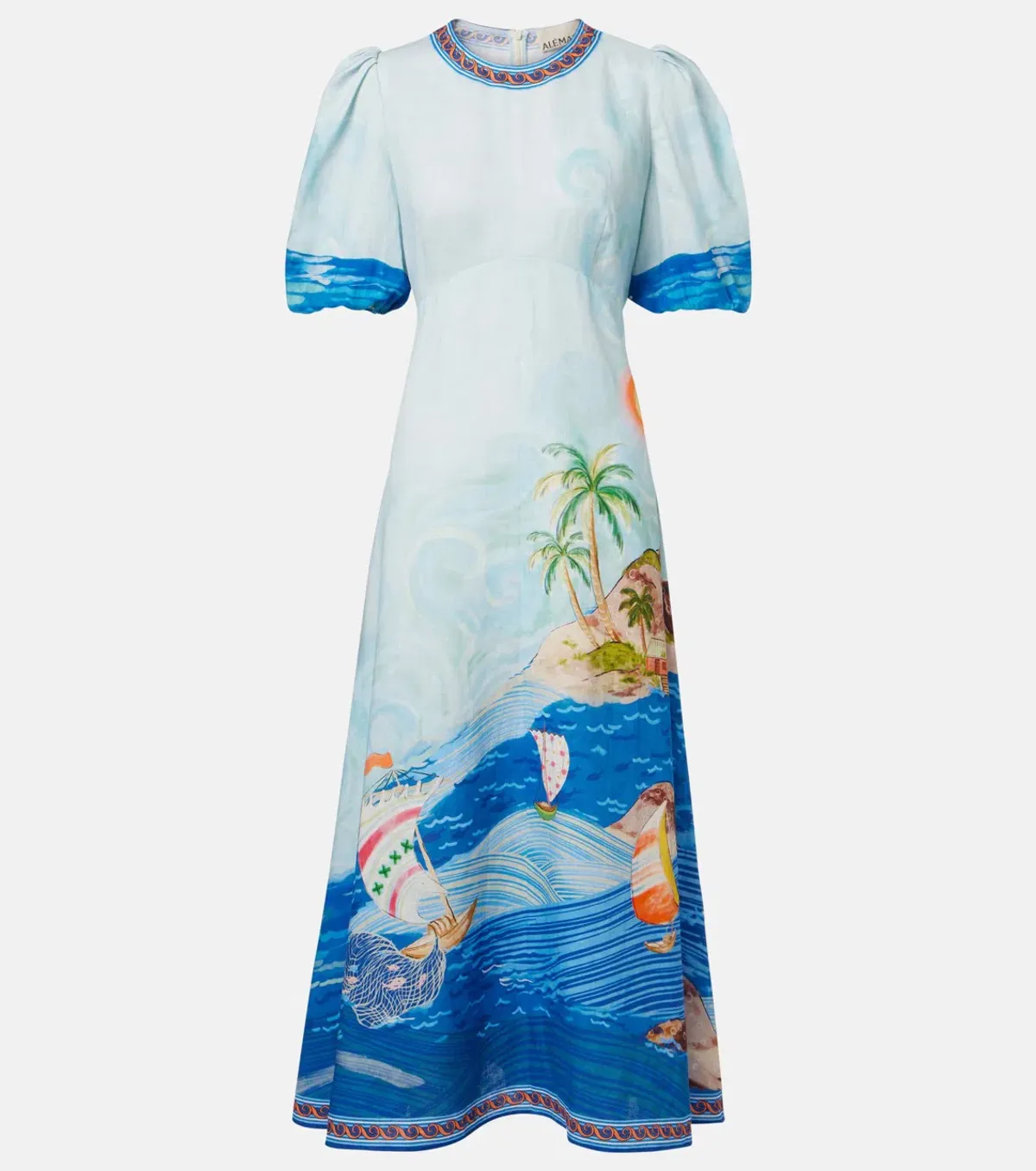ALEMAIS Island Exclusive Midi Dress Blue Print Size 10 AU - Image 6
