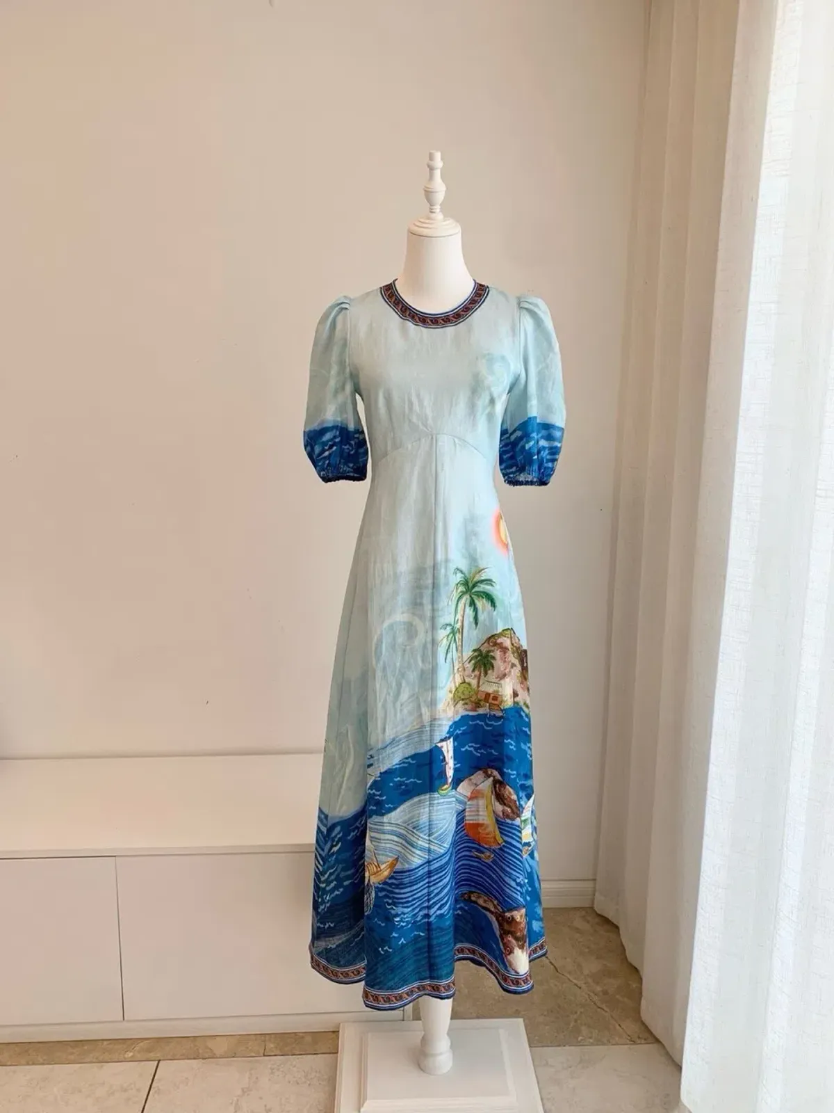 ALEMAIS Island Exclusive Midi Dress Blue Print Size 10 AU - Image 8