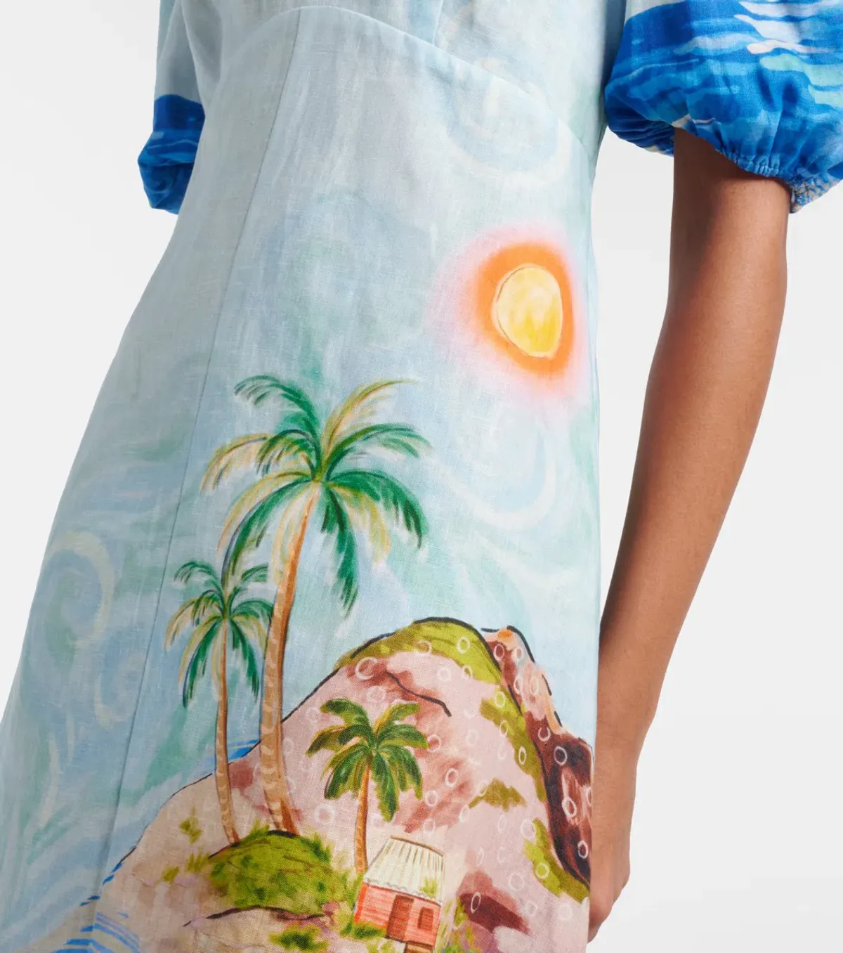ALEMAIS Island Exclusive Midi Dress Blue Print Size 10 AU - Image 4