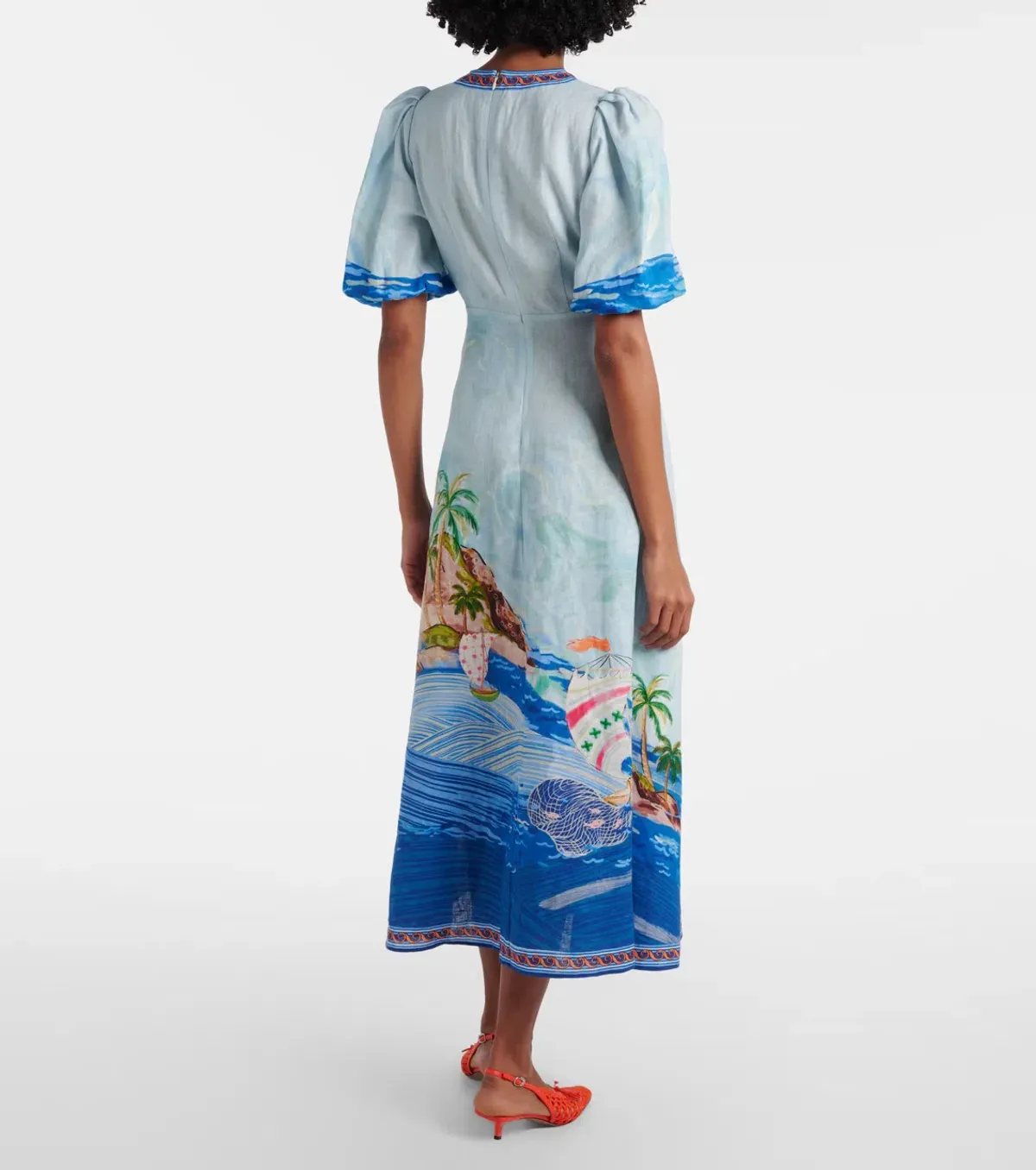 ALEMAIS Island Exclusive Midi Dress Blue Print Size 10 AU - Image 2