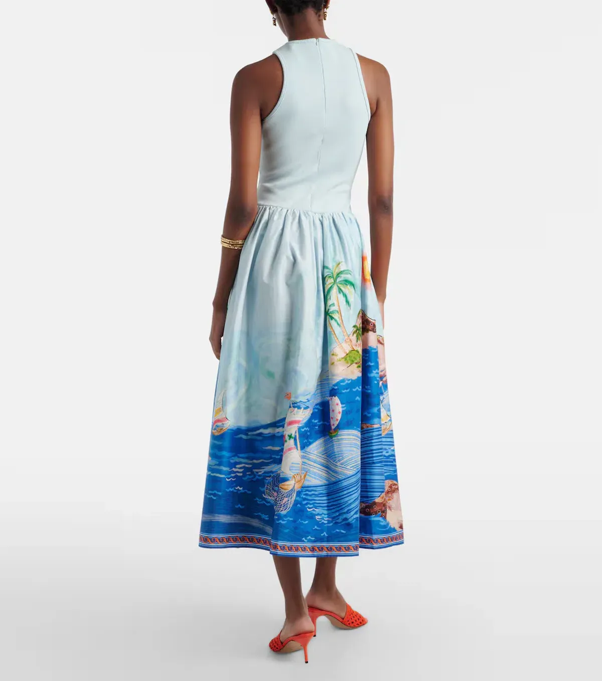 ALEMAIS Island Exclusive Tank Midi Dress Blue Print Size 6 AU - Image 4