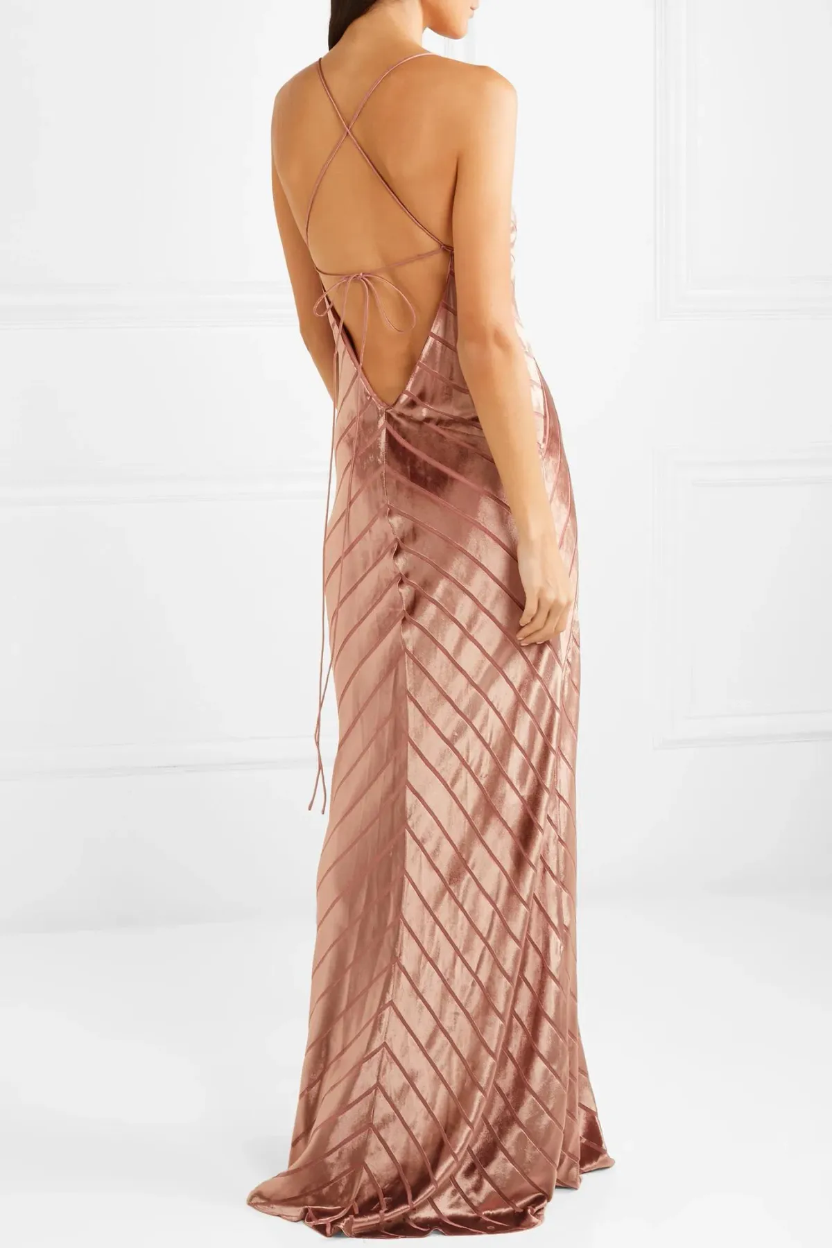 Michelle Mason Open Back Devoré-Velvet Gown in Antique Rose Pink Size 10 - Image 2
