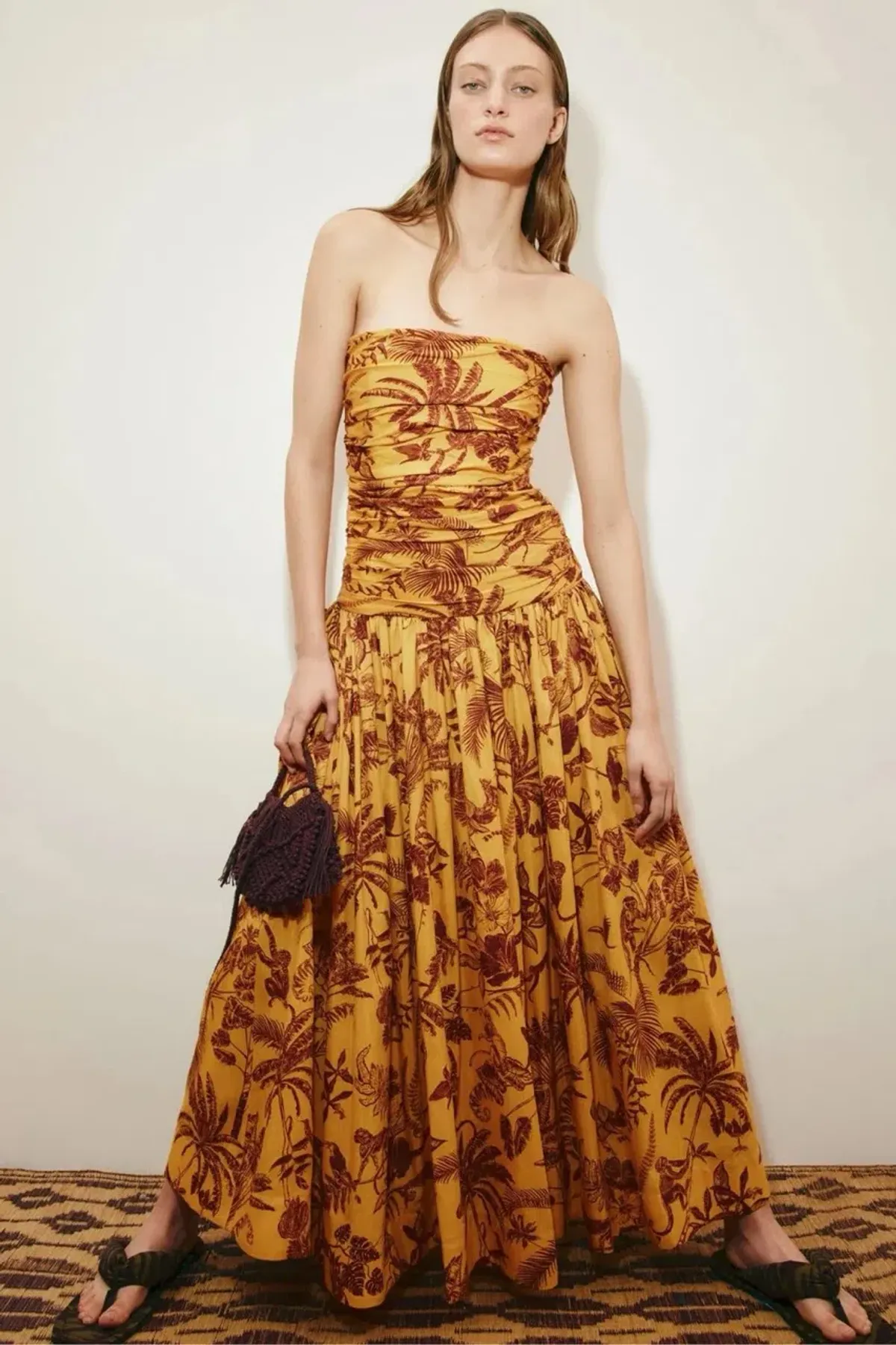 ALEMAIS Banana Blossom Ruched Gown Marigold Print Size 8 AU - Image 4