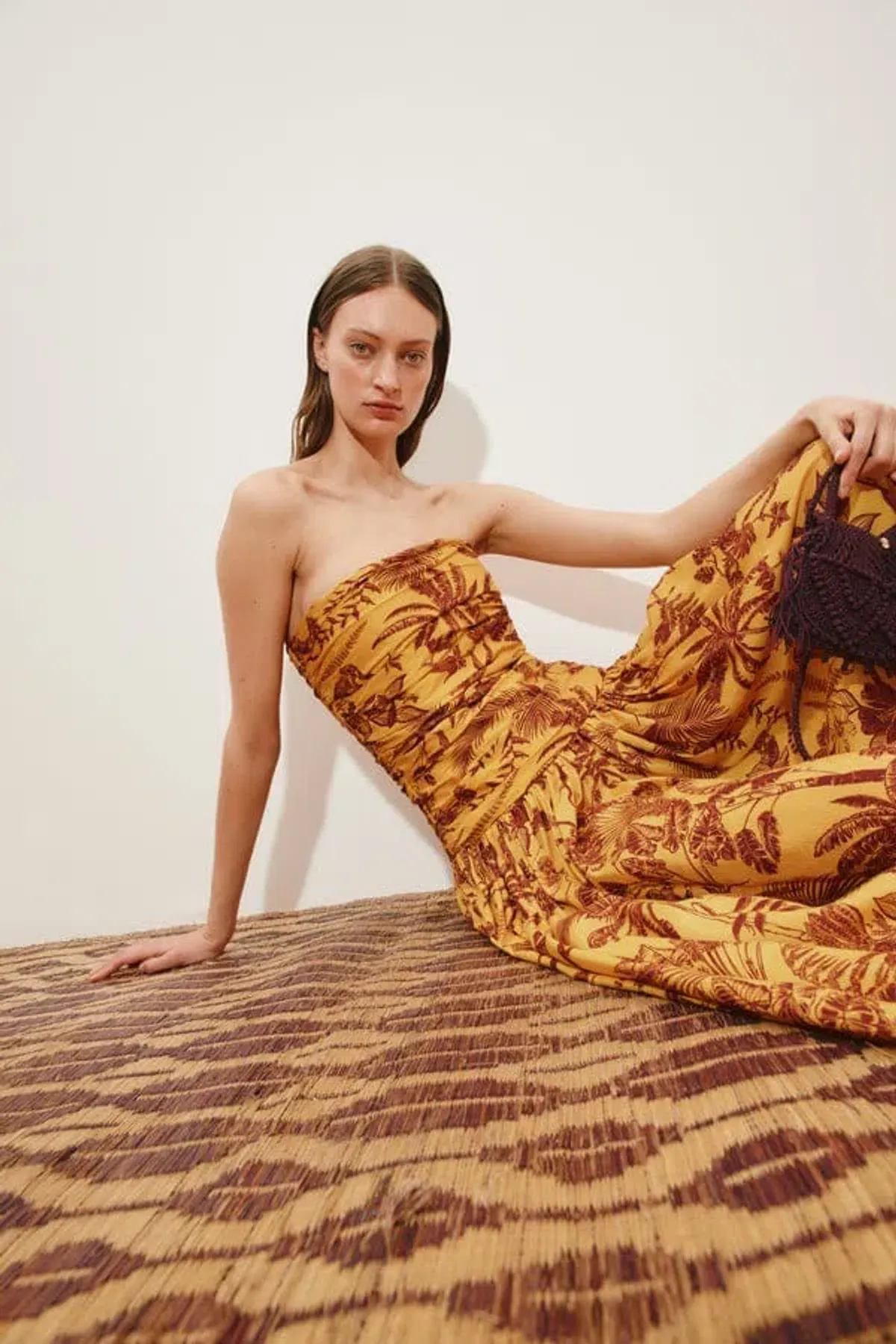 ALEMAIS Banana Blossom Ruched Gown Marigold Print Size 8 AU - Image 5