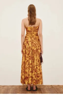 ALEMAIS Banana Blossom Ruched Gown Marigold Print Size 8 AU for rent on The Volte - image 8