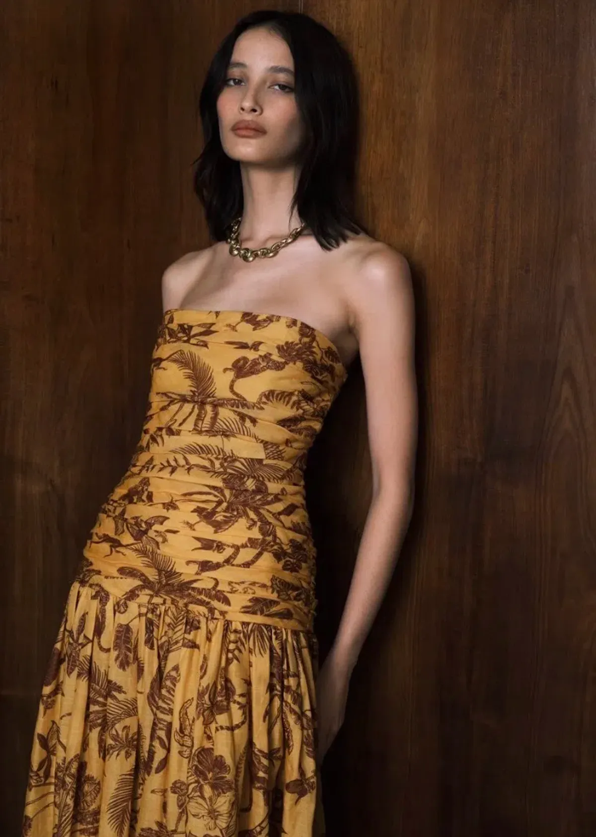 ALEMAIS Banana Blossom Ruched Gown Marigold Print Size 8 AU - Image 11