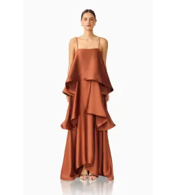 Elliatt Tilly Tiered Maxi Dress in Chestnut Brown Size M/AU10 for rent on The Volte - image 1