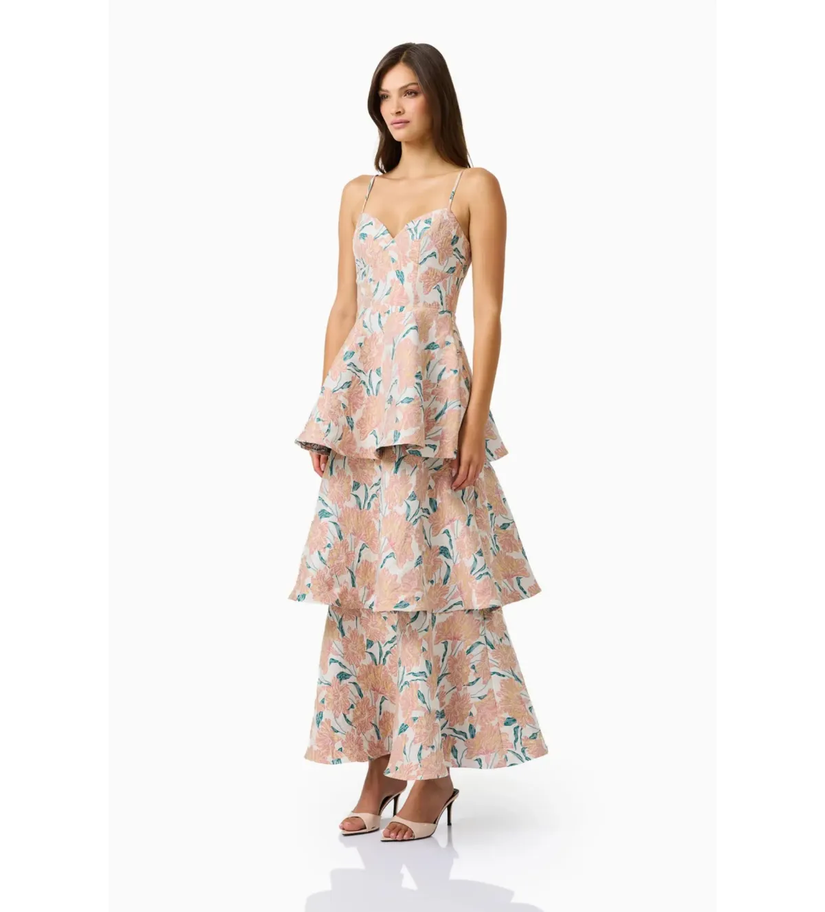 Elliatt Bloomia Tiered Maxi Gown in Peach and Green Size S / AU 8 - Image 3