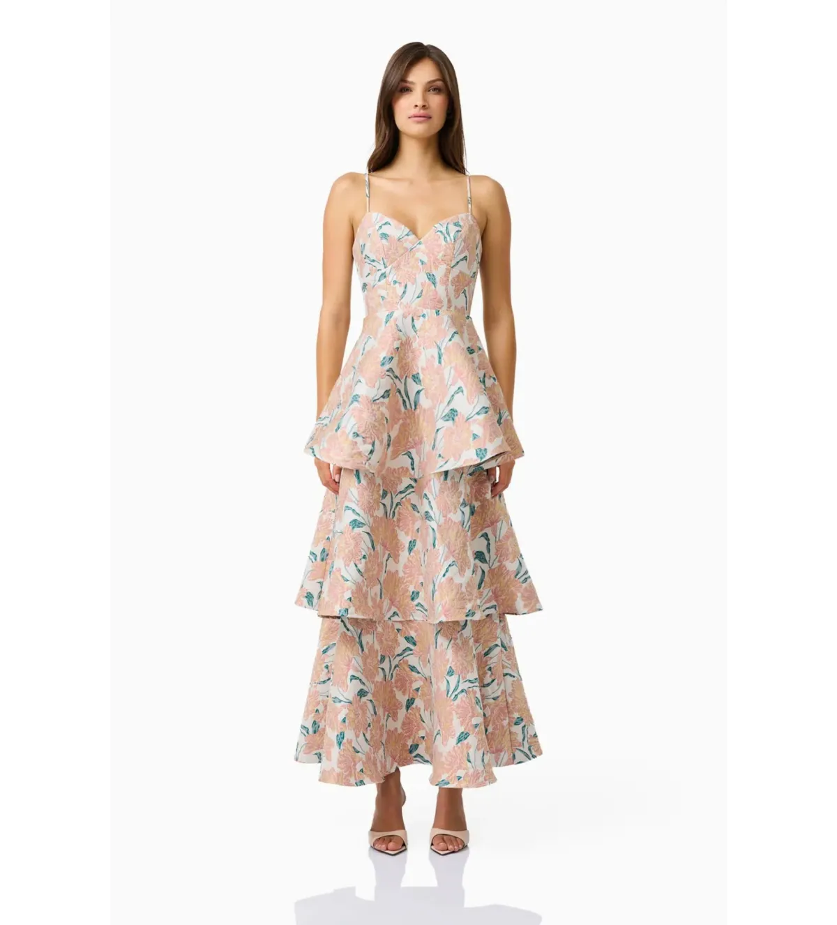 Elliatt Bloomia Tiered Maxi Gown in Peach and Green Size M / AU 10 - Image 1
