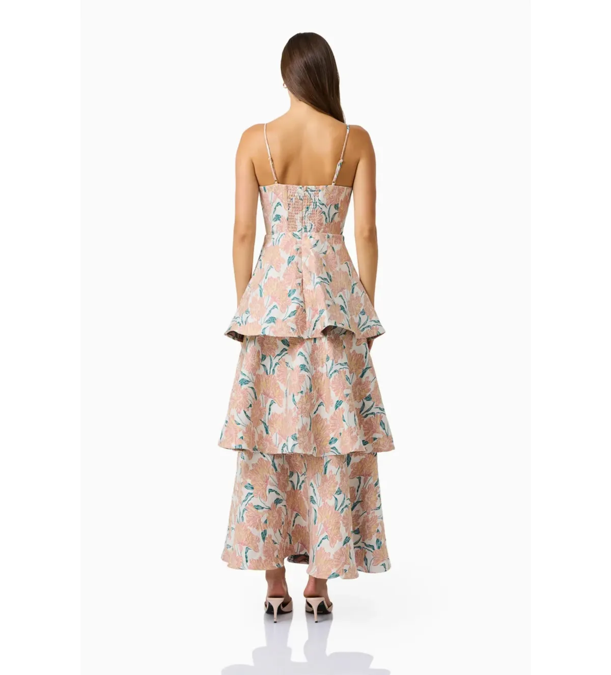 Elliatt Bloomia Tiered Maxi Gown in Peach and Green Size L / AU 12 - Image 2
