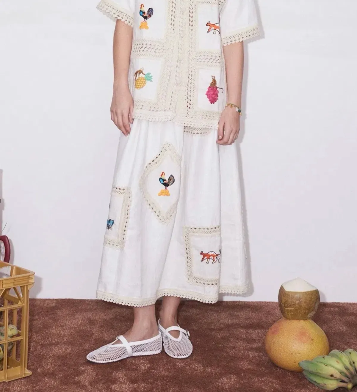 ALEMAIS Teddy Shirt & Skirt Set Cream Size 8 AU - Image 3