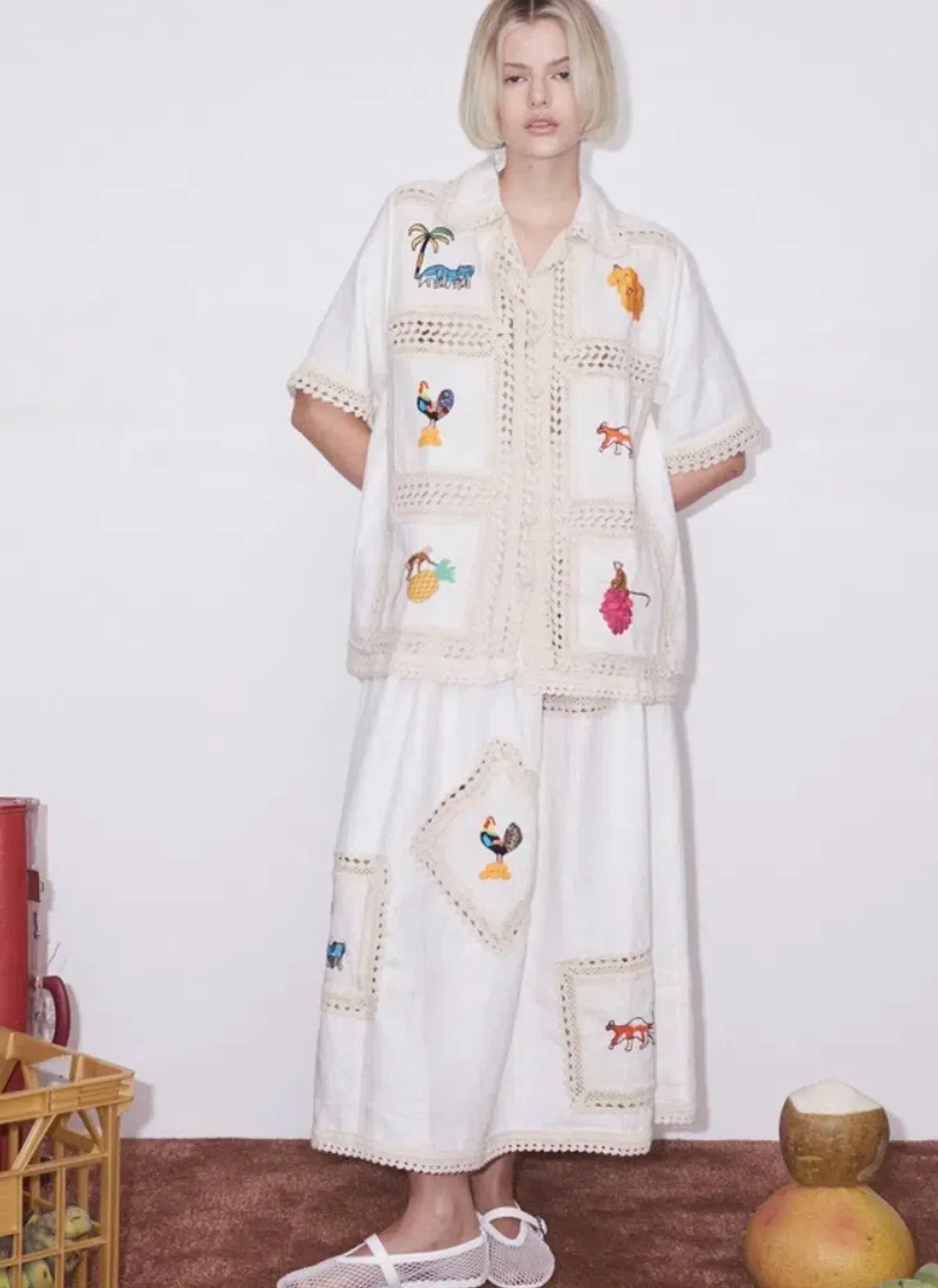 ALEMAIS Teddy Shirt & Skirt Set Cream Size 8 AU - Image 1