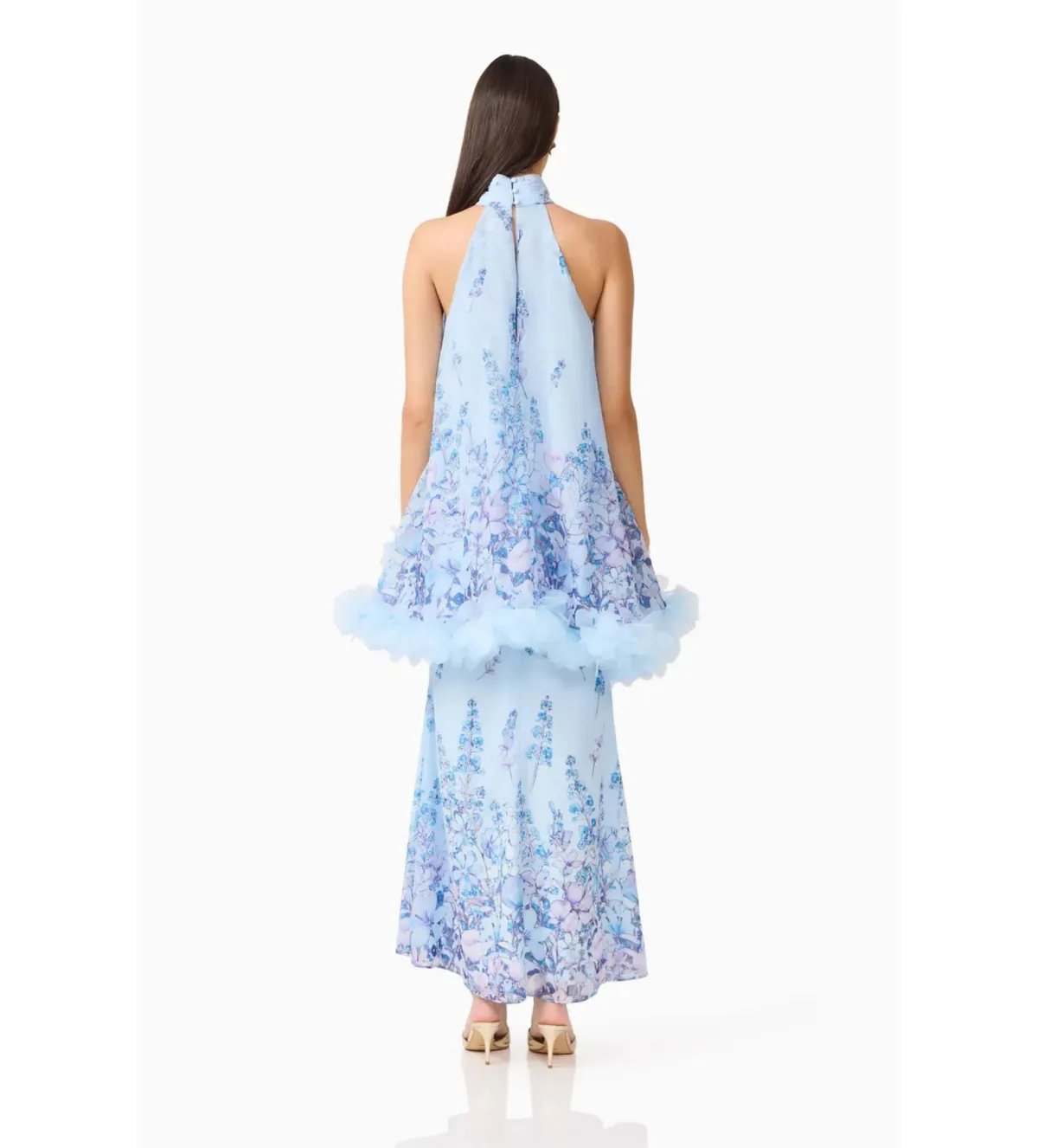 Elliatt Tulsia Floral Cape Maxi Dress in Light Blue Size 12 - Image 2