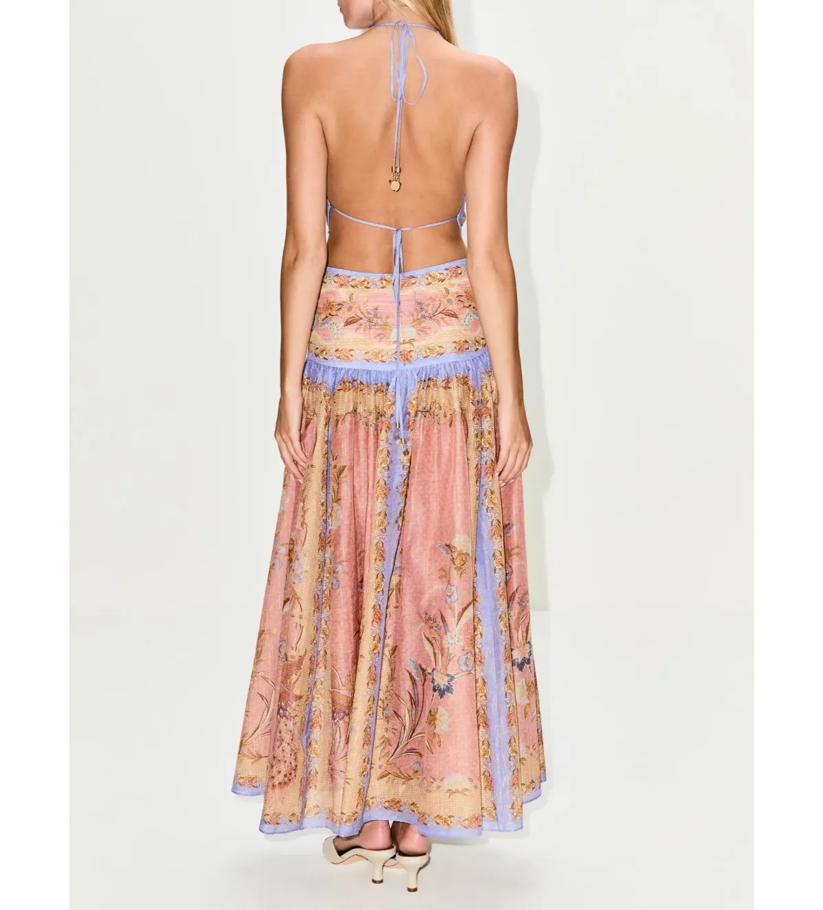 Zimmermann Indra Plunge Halter Maxi Dress Pink Scarf Floral Size 1 / AU 10 - Image 2