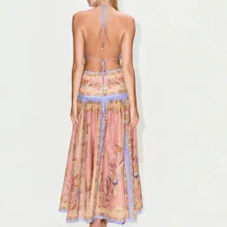 Zimmermann Indra Plunge Halter Maxi Dress Pink Scarf Floral Size 1 / AU 10 for rent on The Volte - image 3