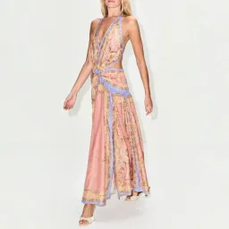 Zimmermann Indra Plunge Halter Maxi Dress Pink Scarf Floral Size 0 / AU 8 for rent on The Volte - image 2
