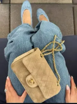 Chanel Maxi Souplissimo Flap Bag Mini Beige Suede for rent on The Volte - image 2