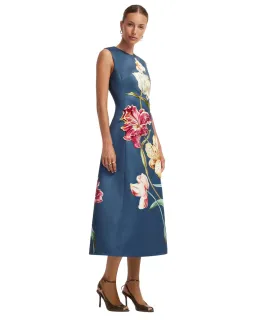 Leo Lin Cleo Embroidered Sleeveless Midi Dress Lily Print Indigo Size 14 for rent on The Volte - image 3