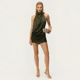 Arcina Ori Asha Mini Dress in Khaki Metallic Size AU 8 for rent on The Volte - image 3