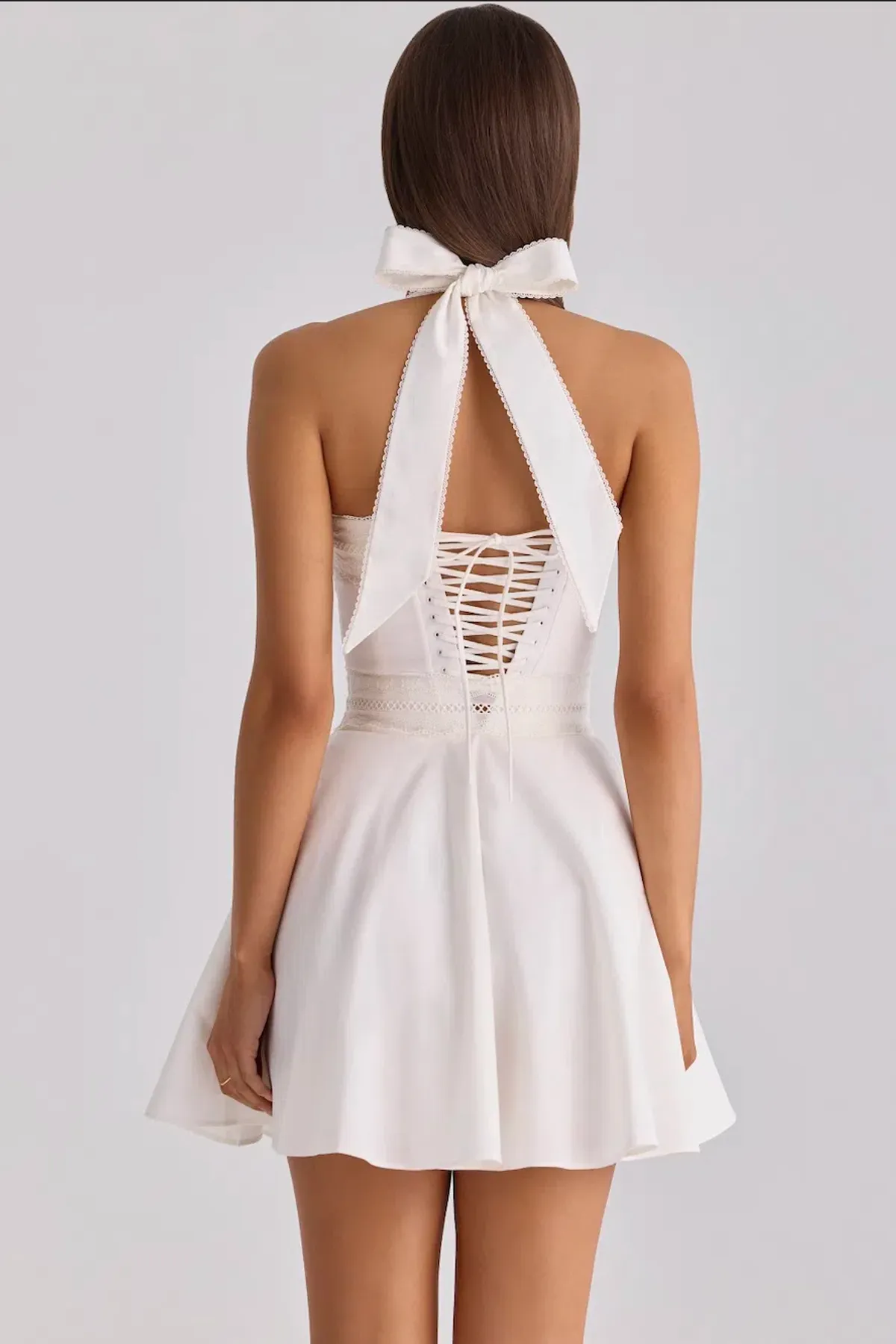 House of CB White Broderie Halter Mini Dress - Image 2