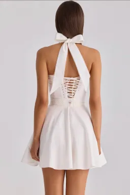 House of CB White Broderie Halter Mini Dress for rent on The Volte - image 2