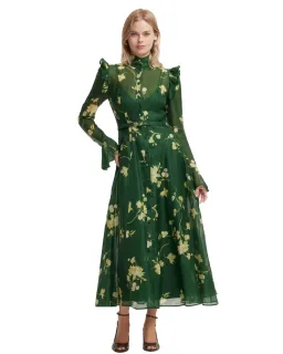 Leo Lin Katrina Butterfly Sleeve Midi Dress Forest Print Size 12 for rent on The Volte - image 2