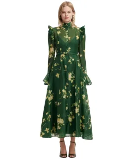 Leo Lin Katrina Butterfly Sleeve Midi Dress Forest Print Size 14 for rent on The Volte - image 1