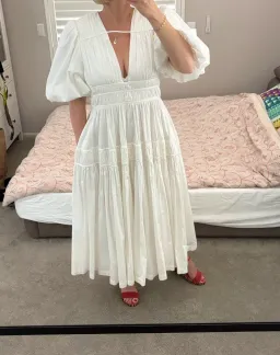 As New - AJE NEW - FALLINGWATER RUCHED WHITE MIDI DRESS Size:12 for rent on The Volte - image 11