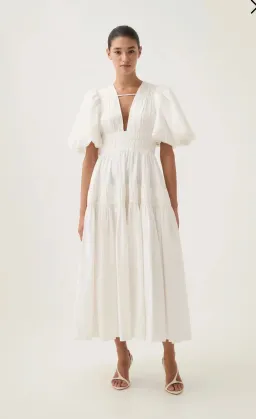 As New - AJE NEW - FALLINGWATER RUCHED WHITE MIDI DRESS Size:12 for rent on The Volte - image 1