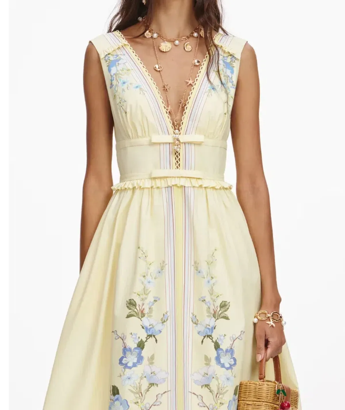 Self Portrait Yellow Floral Flared Midi Dress Size 14 - Image 4