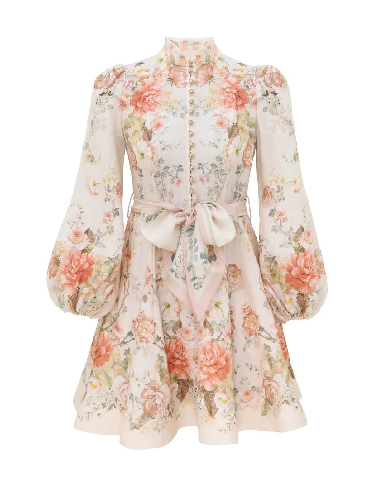 Zimmermann Clash Button Mini Dress in Coral Blooms Size 2 / AU 12 - Image 3
