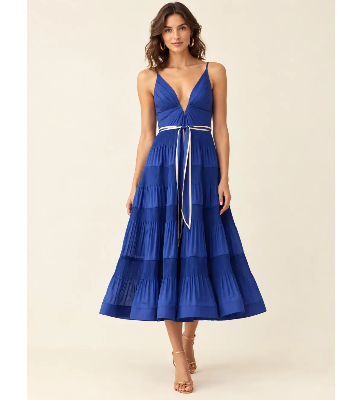 Zimmermann V Neck Pleated Midi Dress in Blue Size 0/AU8 - Image 1