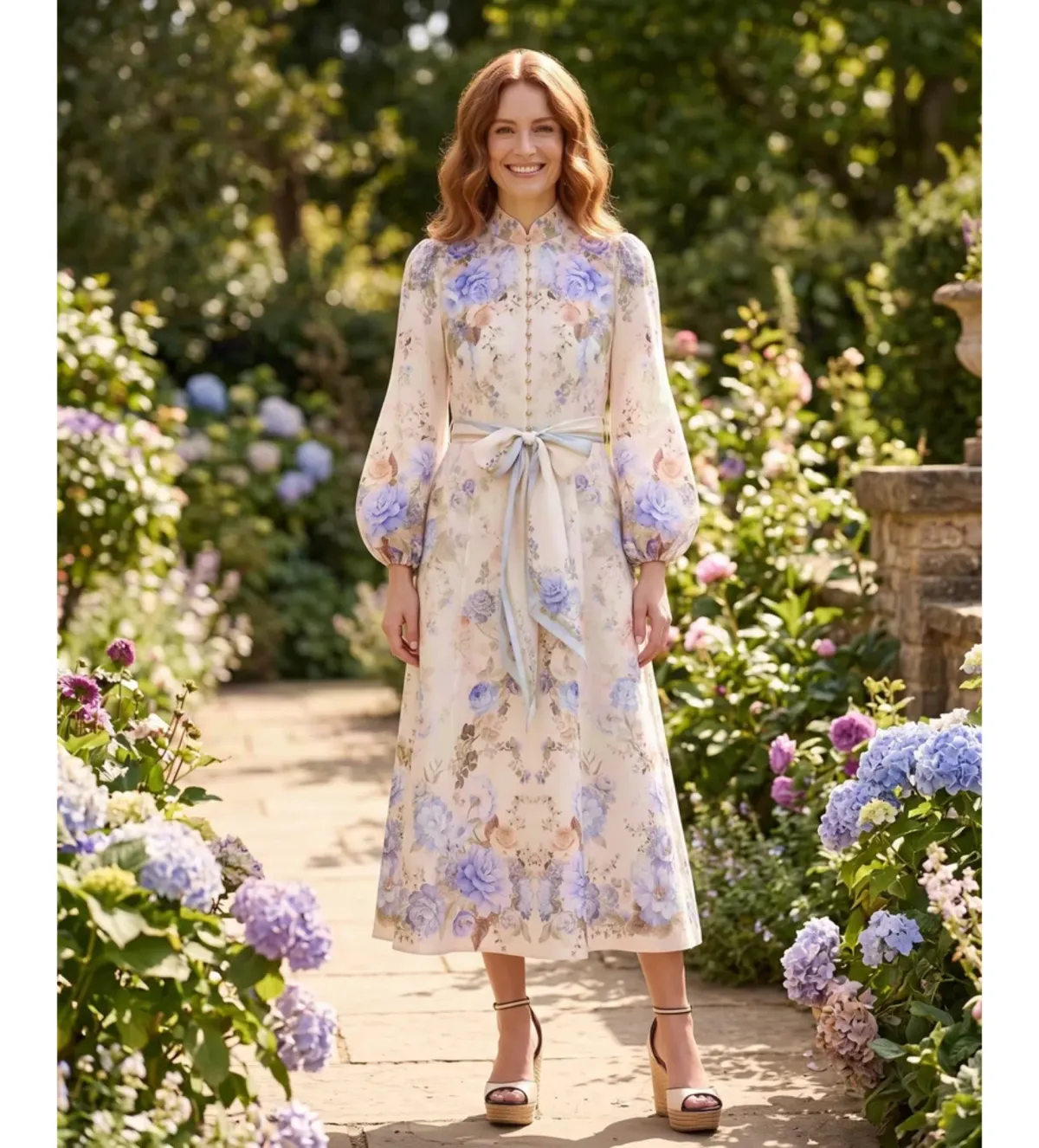 Zimmermann Clash Button Midi Dress in Sky Blooms Size 2/AU12 - Image 1