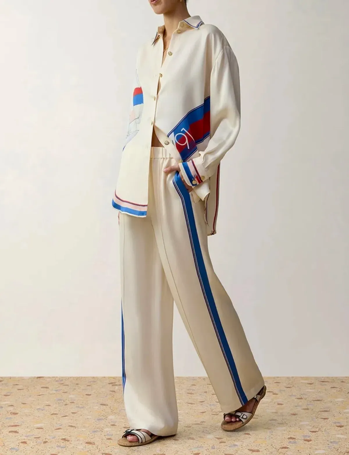 Zimmermann Clash Sail Boat Printed Shirt and Silk Pants  - Image 1