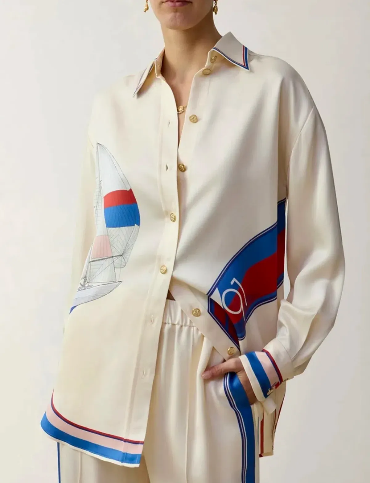 Zimmermann Clash Sail Boat Printed Shirt and Silk Pants  - Image 2