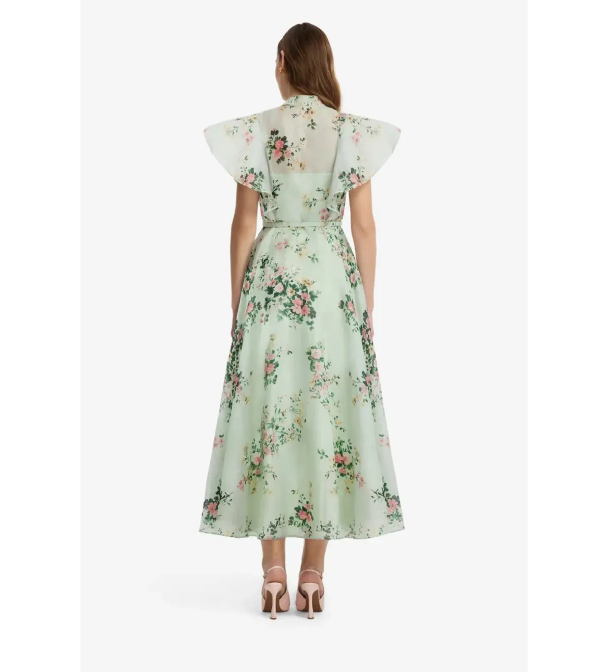 Leo Lin Elsie Flutter Sleeve Midi Dress in Posy Print Mint Size AU10 - Image 3