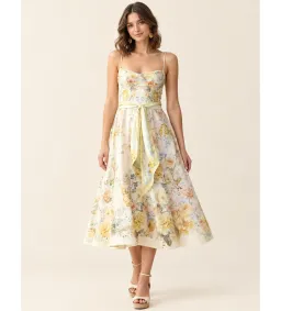 Zimmermann Clash Tuck Midi Dress in Citrus Blooms Size 0/AU8 for rent on The Volte - image 1