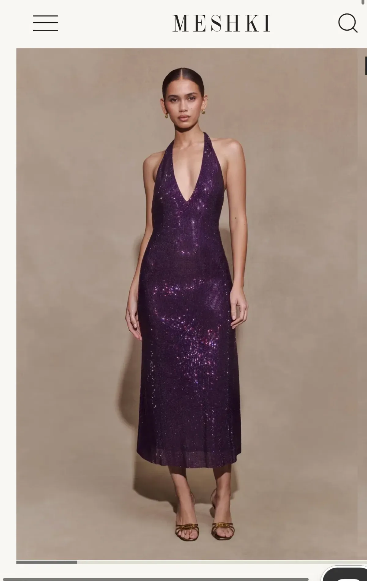 Meshki Genie Diamante Halter Midi Dress - Purple - Image 1