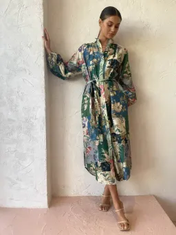 Alemais Loretta Patchwork Midi Shirt Dress Size 12AU Belt Floral Linen for rent on The Volte - image 9