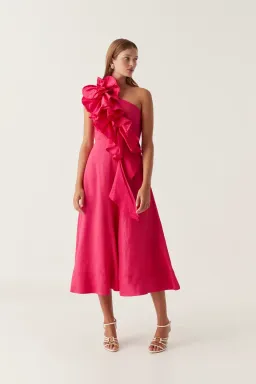 Aje Adelia Ruffle Midi Dress in Bougainvillea Red Size 16 for rent on The Volte - image 2