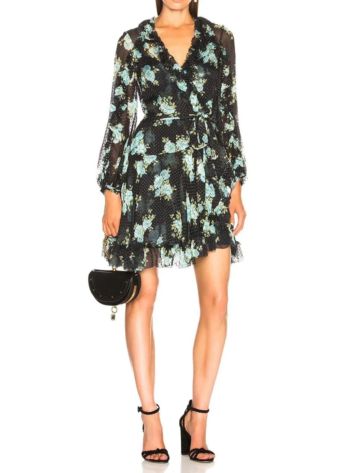 Zimmermann Whitewave Ruffle Wrap Dress Navy Poppy Floral Size 1 / AU 10 - Image 1