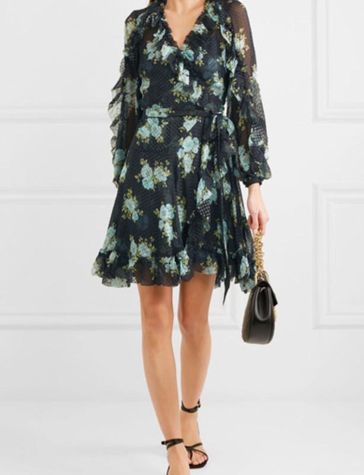 Zimmermann Whitewave Ruffle Wrap Dress Navy Poppy Floral Size 1 / AU 10 - Image 2