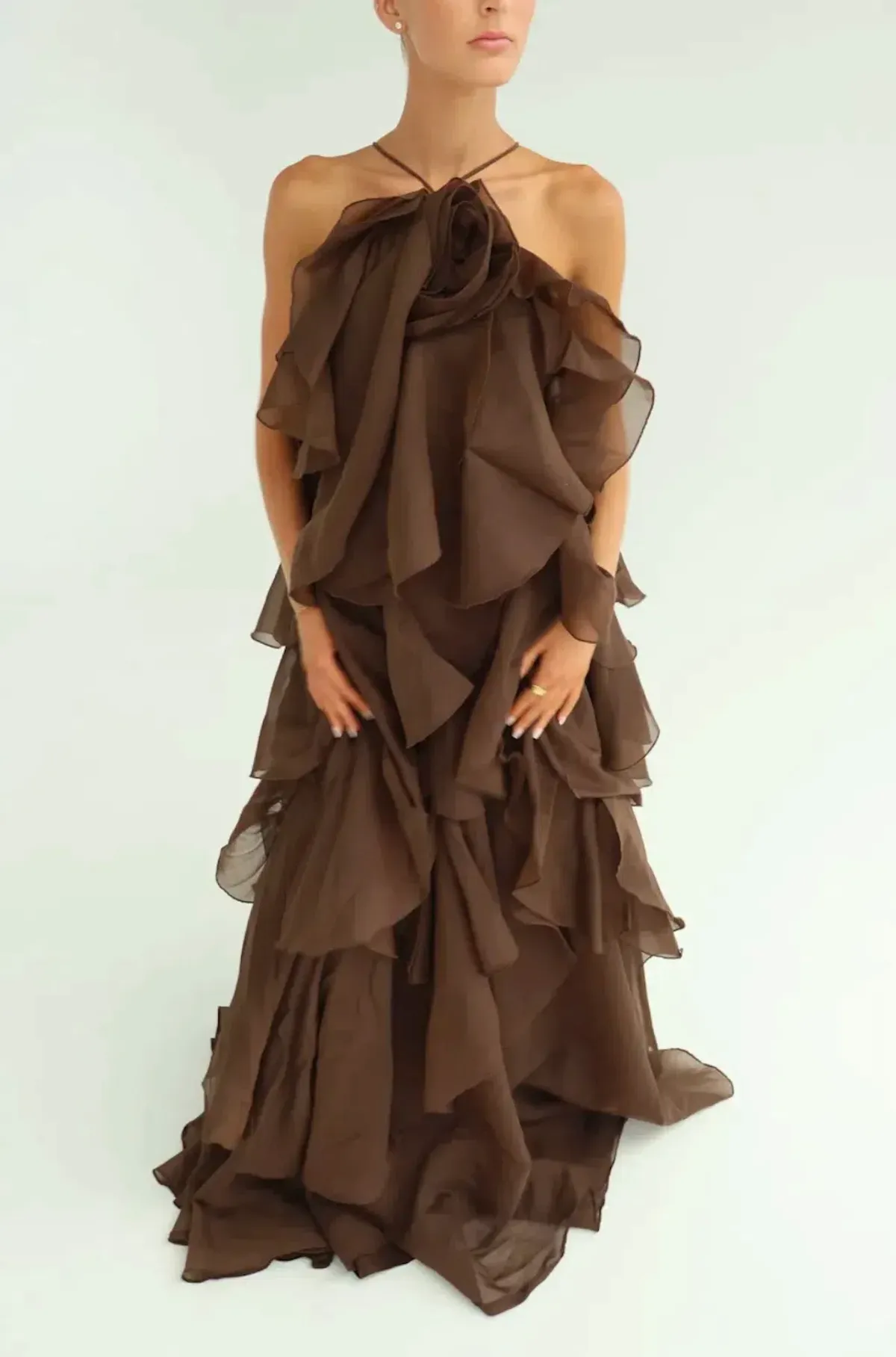 Aje Pandorea Layered Maxi Dress in Carob Brown Size AU 8 - Image 3