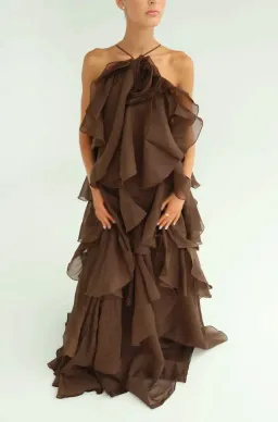 Aje Pandorea Layered Maxi Dress in Carob Brown Size AU 8 for rent on The Volte - image 3